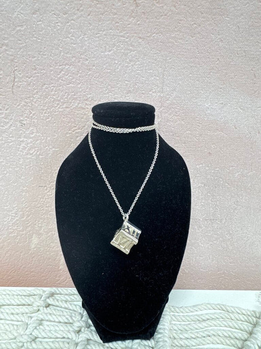 Tiffany & Co Silver Atlas Cube Necklace w/Box and Bag
