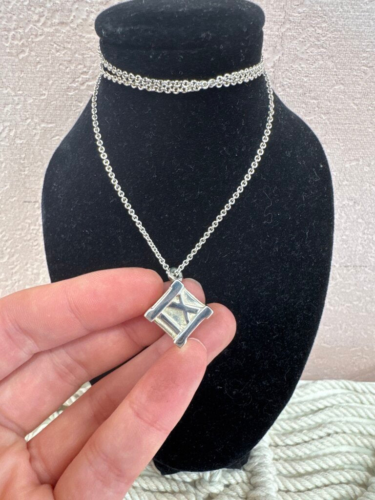 Tiffany & Co Silver Atlas Cube Necklace w/Box and Bag