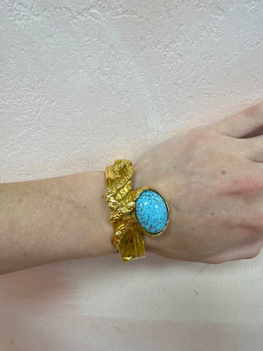 YSL Gold and Turquoise Arty Cuff w/Box and Bag