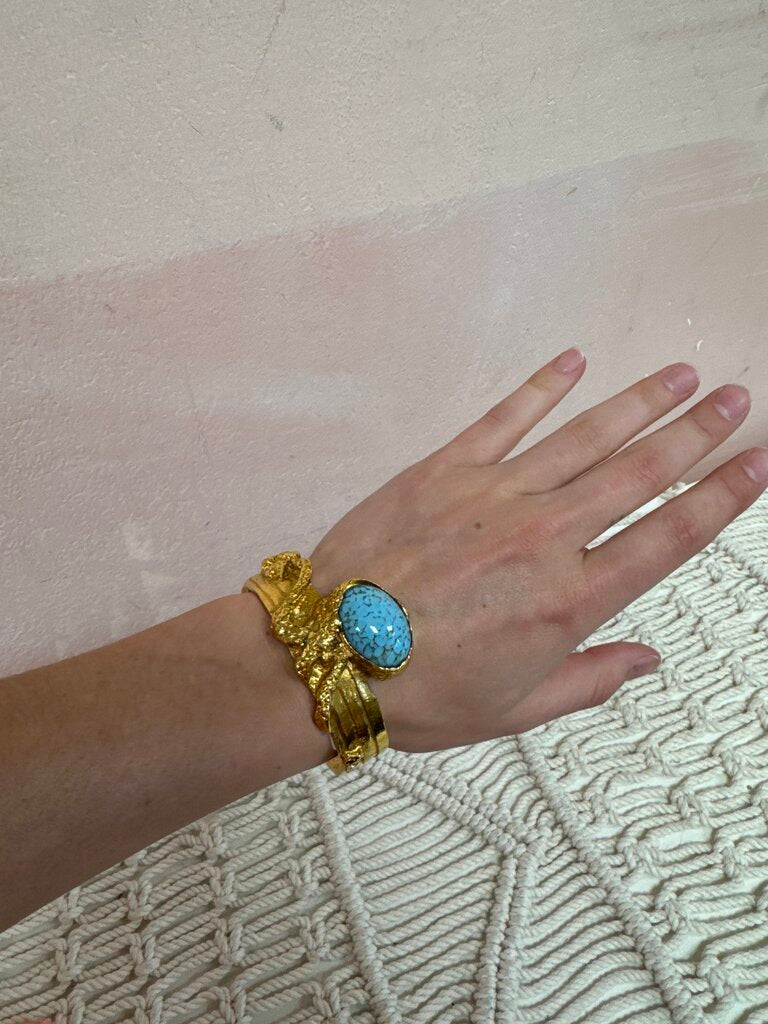 YSL Gold and Turquoise Arty Cuff w/Box and Bag