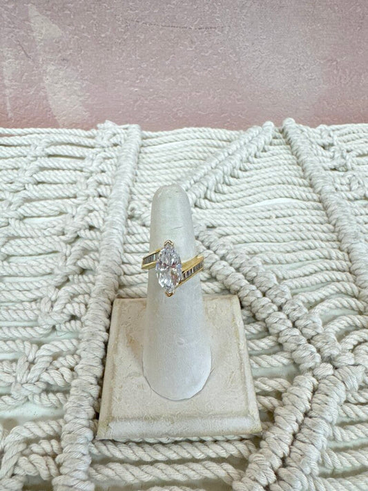 14k CZ Marquis Baguette Ring