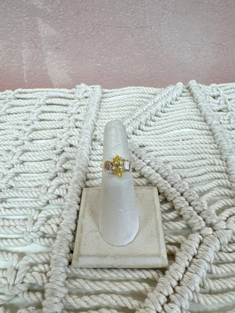 14k Yellow Marquis Cut and Baguette Ring