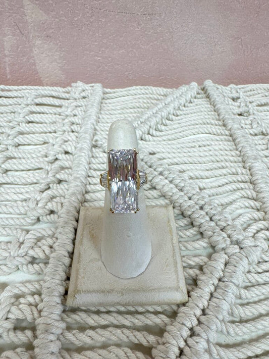 14k CZ Rectangle Cocktail Ring