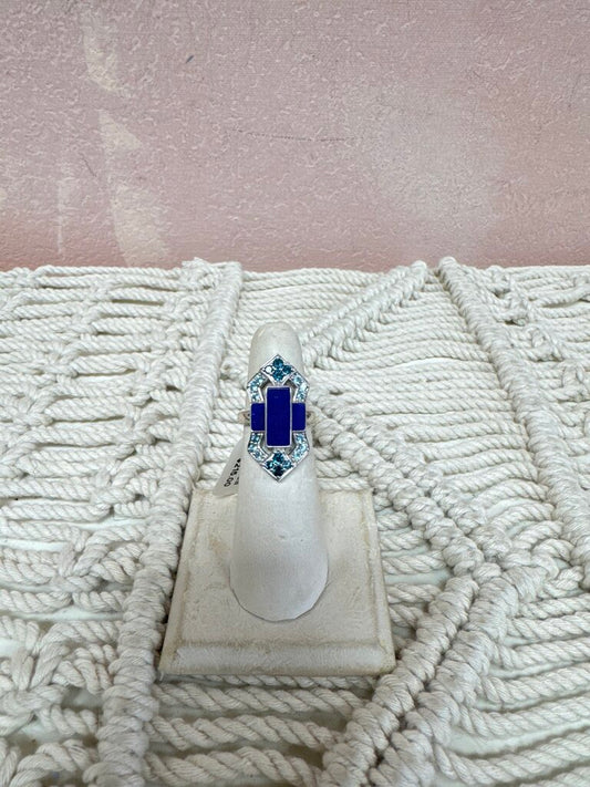 Antique Sterling Lapis and Semi Precious Stone Ring