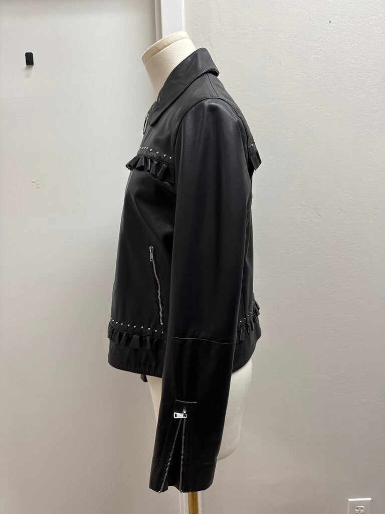 Marella Black Leather Ruffle Jacket