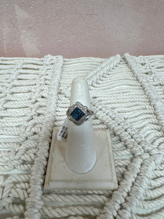 Blue Diamond Halo Cut Ring