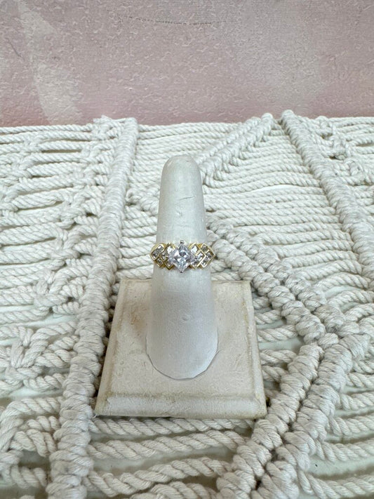 14k and CZ Square Cut and Baguette Ring