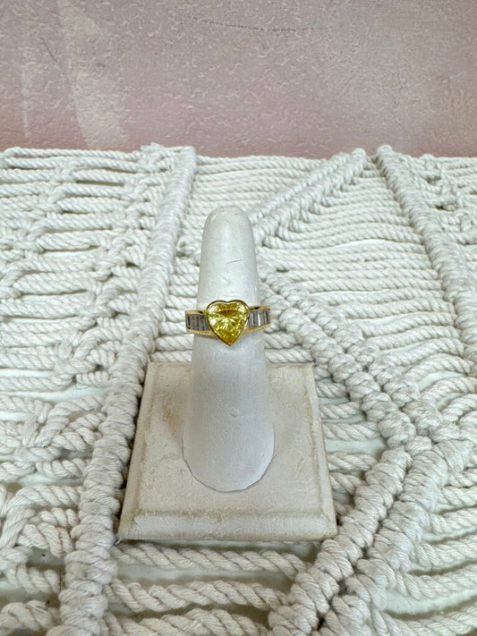 14k Yellow CZ Heart Ring