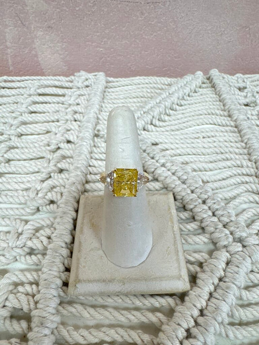 14k Yellow CZ Square Ring