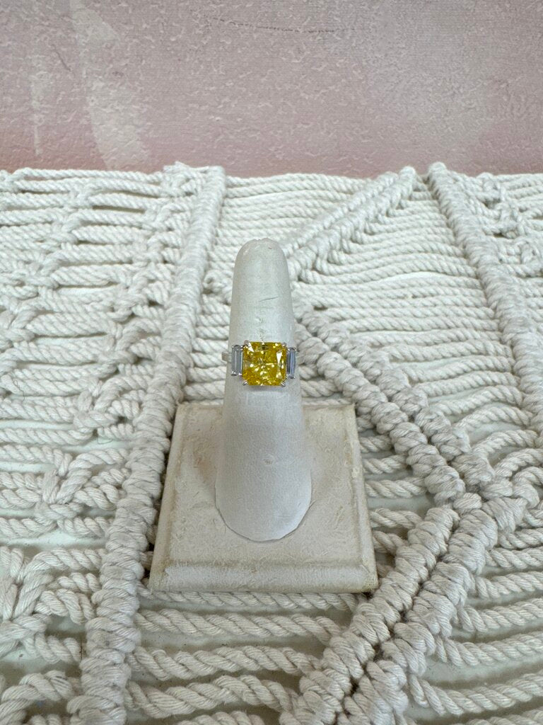 14k Yellow CZ and Baguette Princess Cocktail Ring