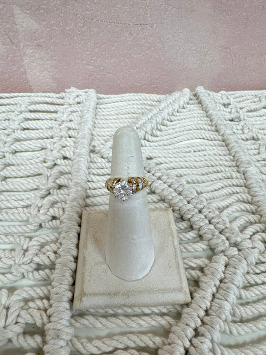 14k and CZ Solitaire and Baguette Ring