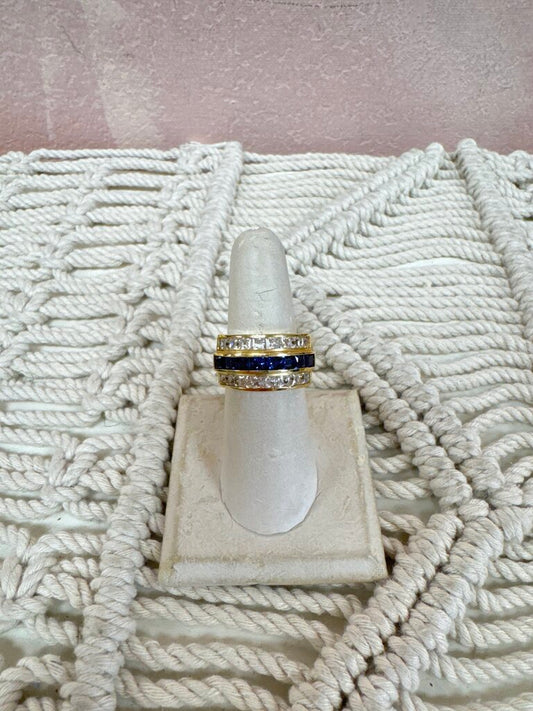 14k CZ Blue and Diamond Band Ring