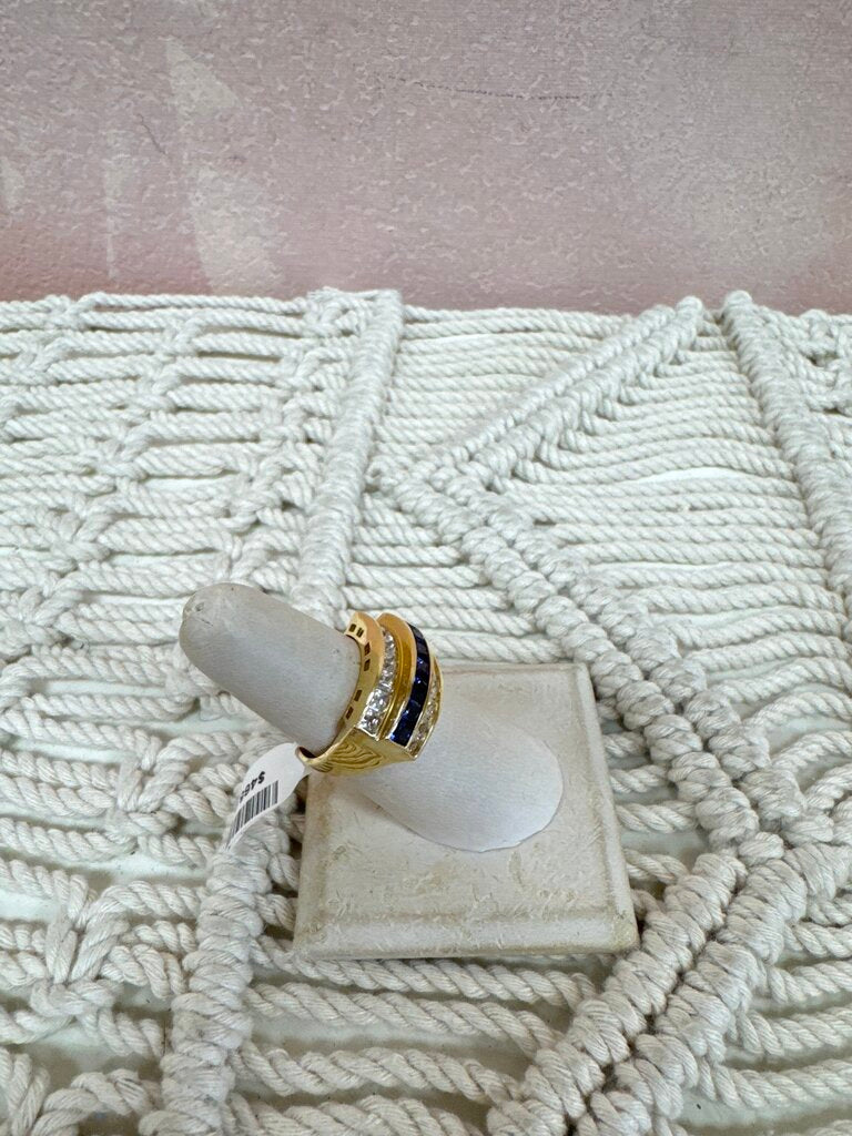 14k CZ Blue and Diamond Band Ring