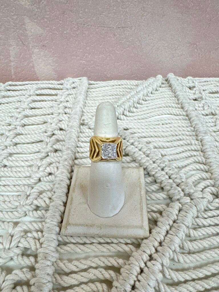 14k CZ Square Dome Ring