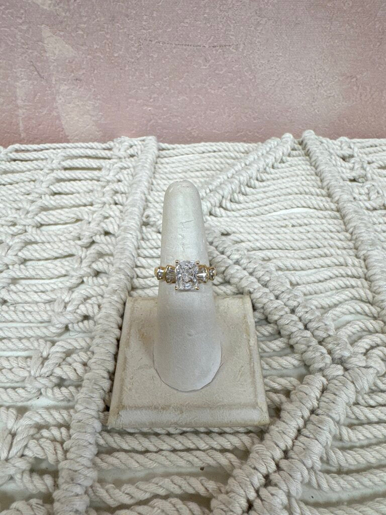 14k and CZ Princess Cut and Baguette Ring