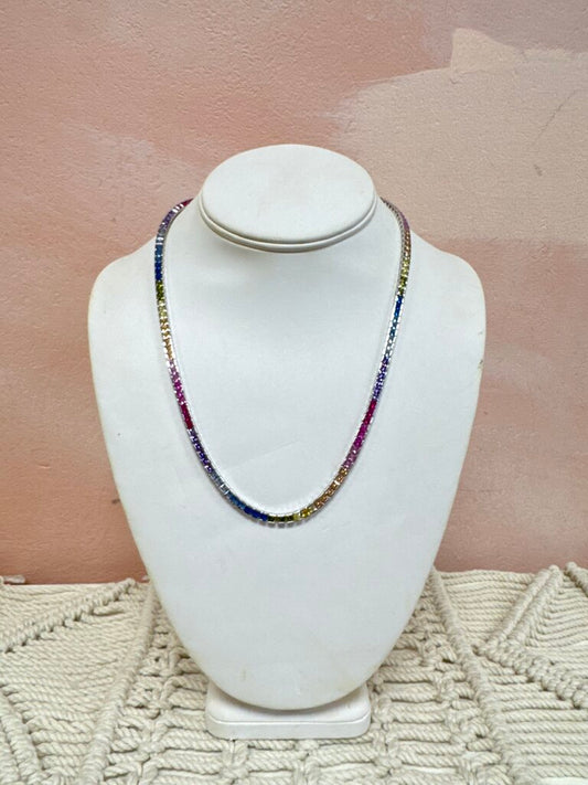Sterling Rainbow Sapphire Tennis Necklace