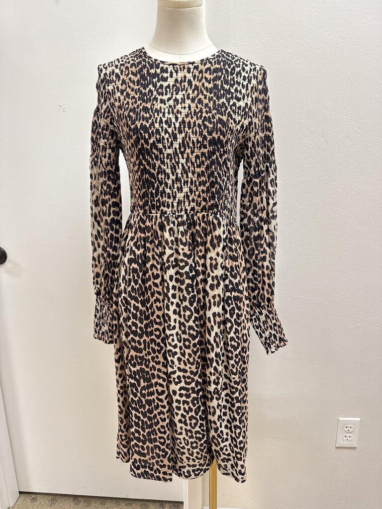 Ganni Animal Print Smocked Dress