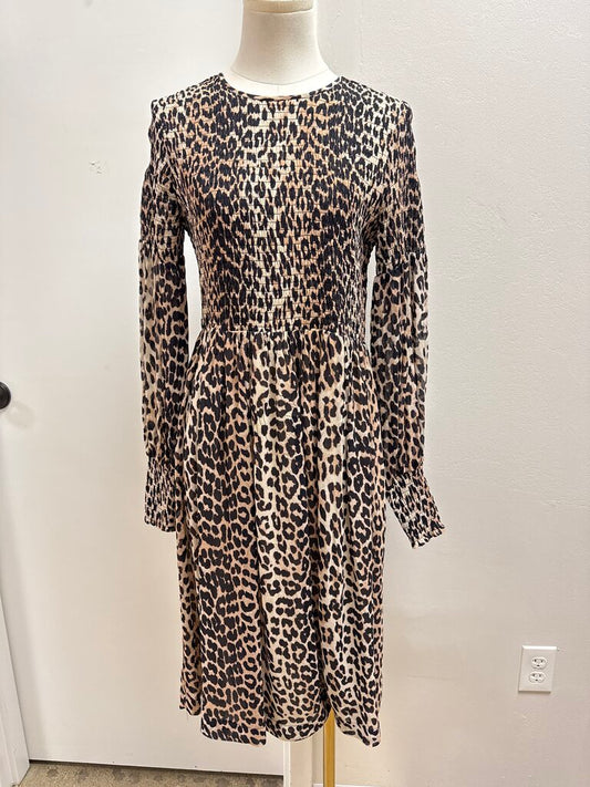 Ganni Animal Print Smocked Dress