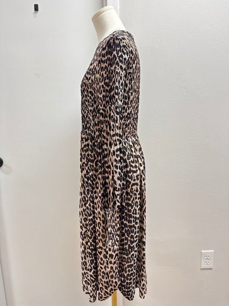 Ganni Animal Print Smocked Dress