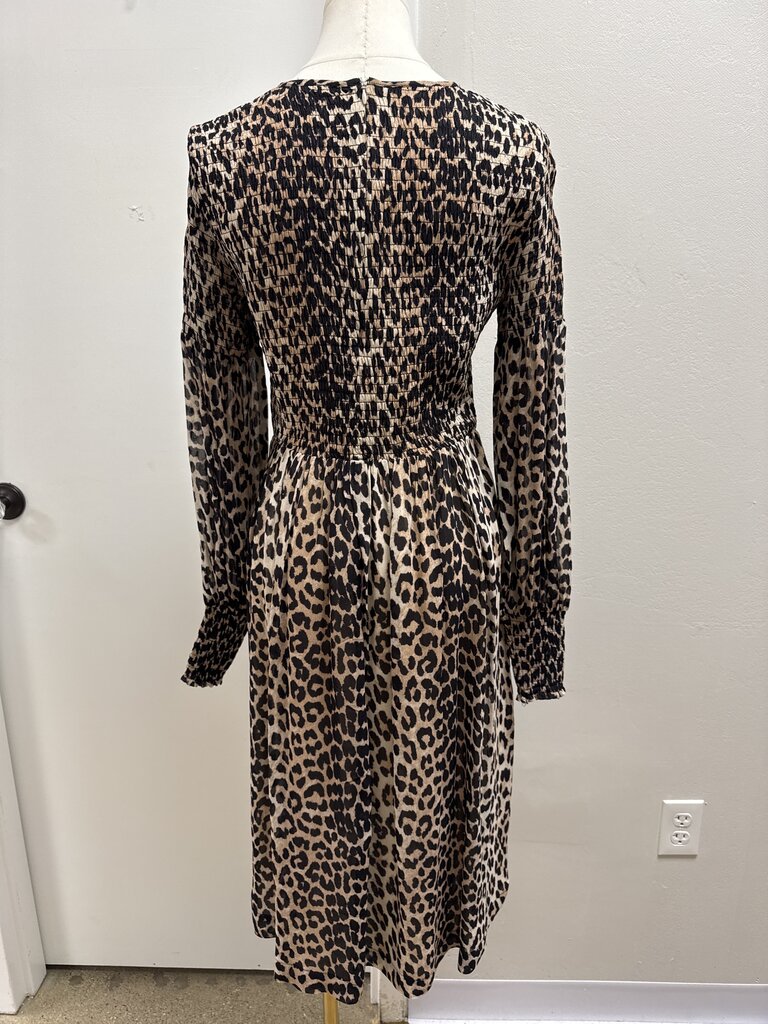 Ganni Animal Print Smocked Dress