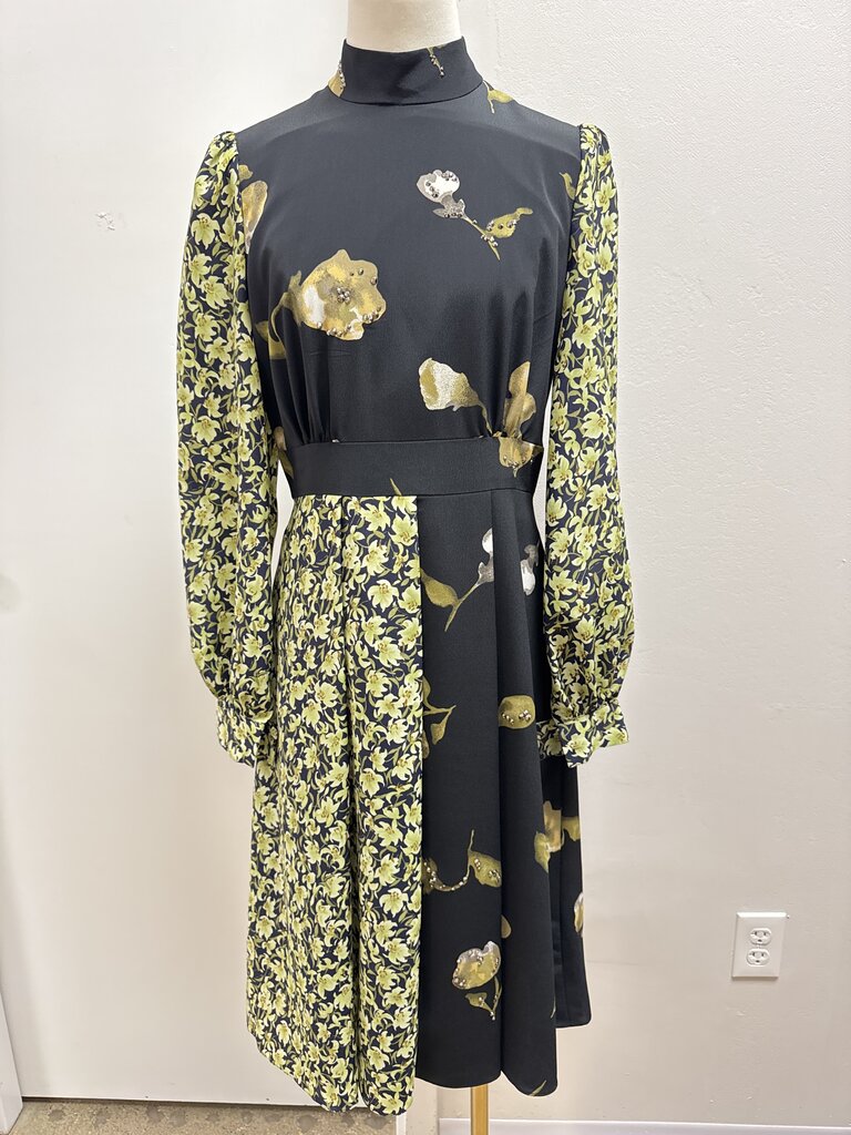 Stogova Green Printed Mock Neck Dress