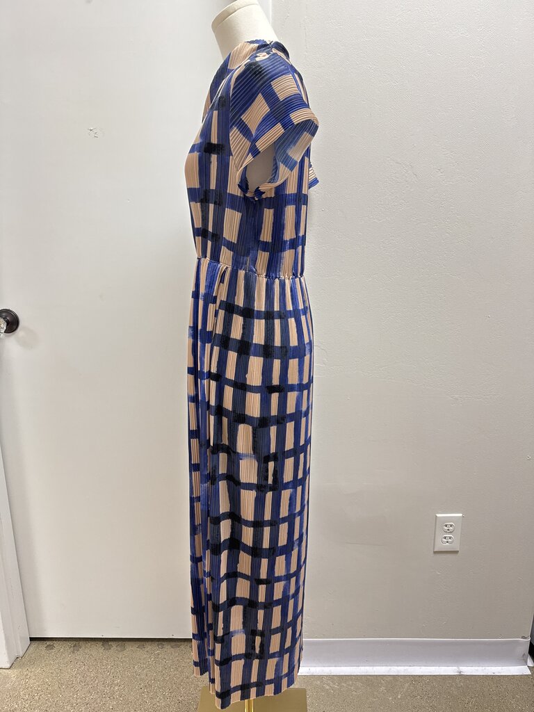 Bitte Kai Rand Blue Plaid Pleated Maxi Dress
