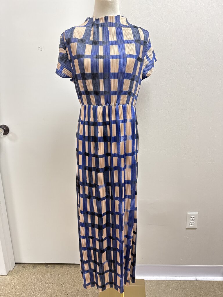 Bitte Kai Rand Blue Plaid Pleated Maxi Dress