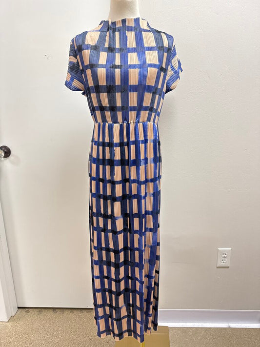 Bitte Kai Rand Blue Plaid Pleated Maxi Dress