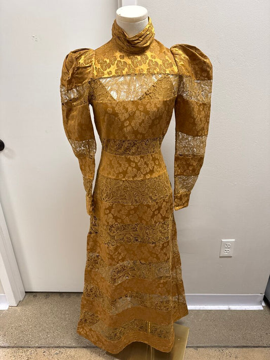 Alemais Camel Lace and Brocade Maxi Dress