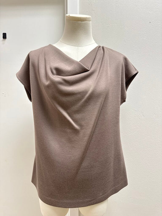 St John Mauve Knit Cowl Neck Shell