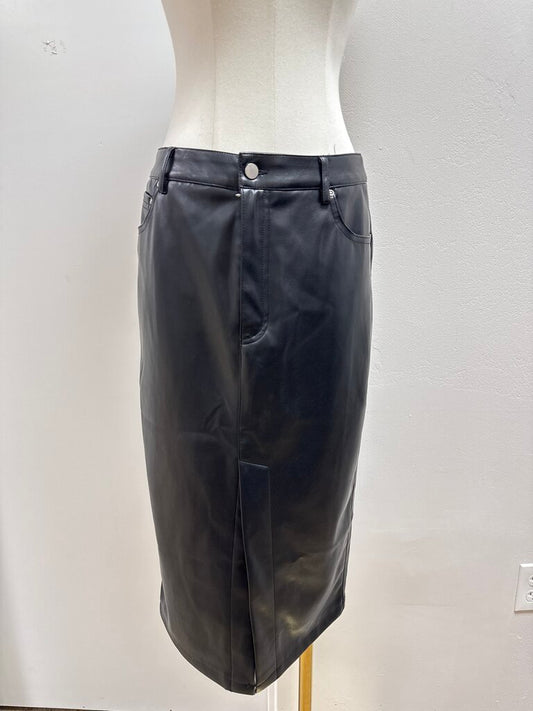 7 For All Mankind Black Faux Leather Midi Skirt NWT