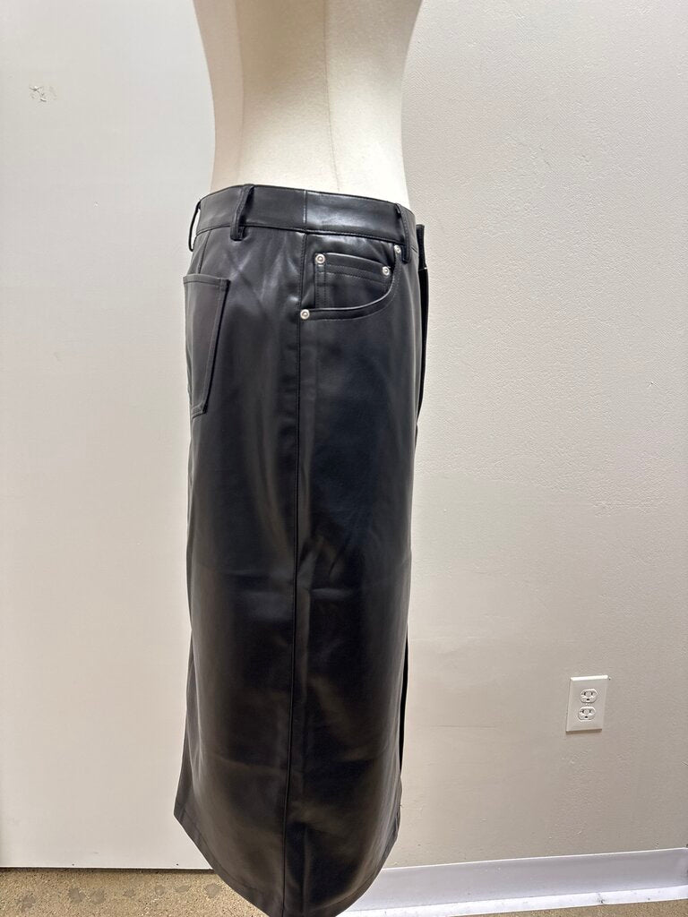 7 For All Mankind Black Faux Leather Midi Skirt NWT