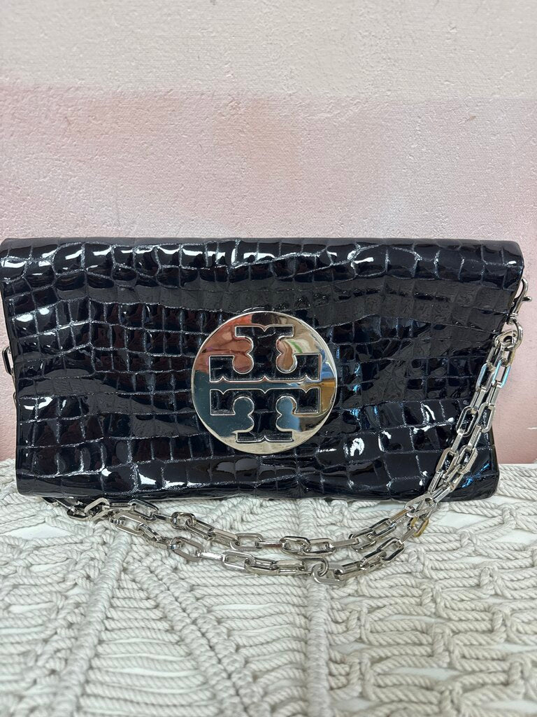 Tory Burch Black Embossed Patent Shoulder Bag