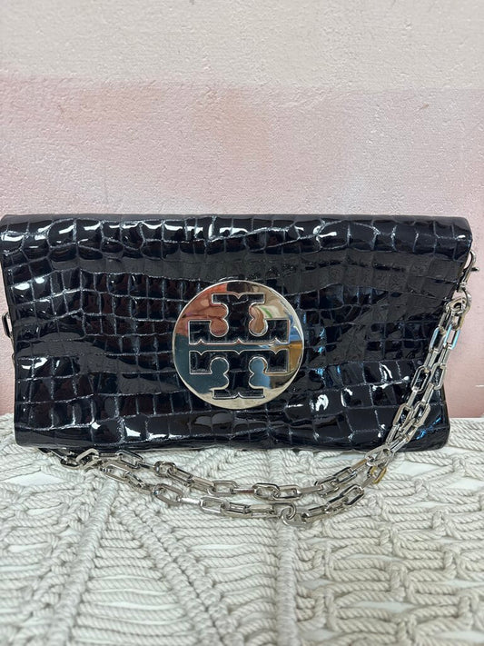 Tory Burch Black Embossed Patent Shoulder Bag