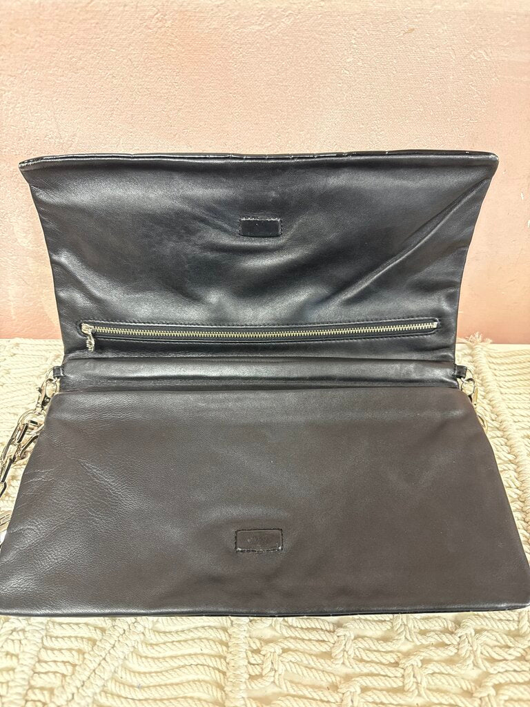 Tory Burch Black Embossed Patent Shoulder Bag
