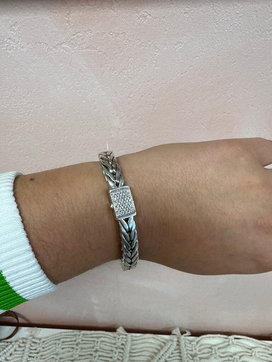 John Hardy Square Braided Bracelet With Diamond Detail Closure