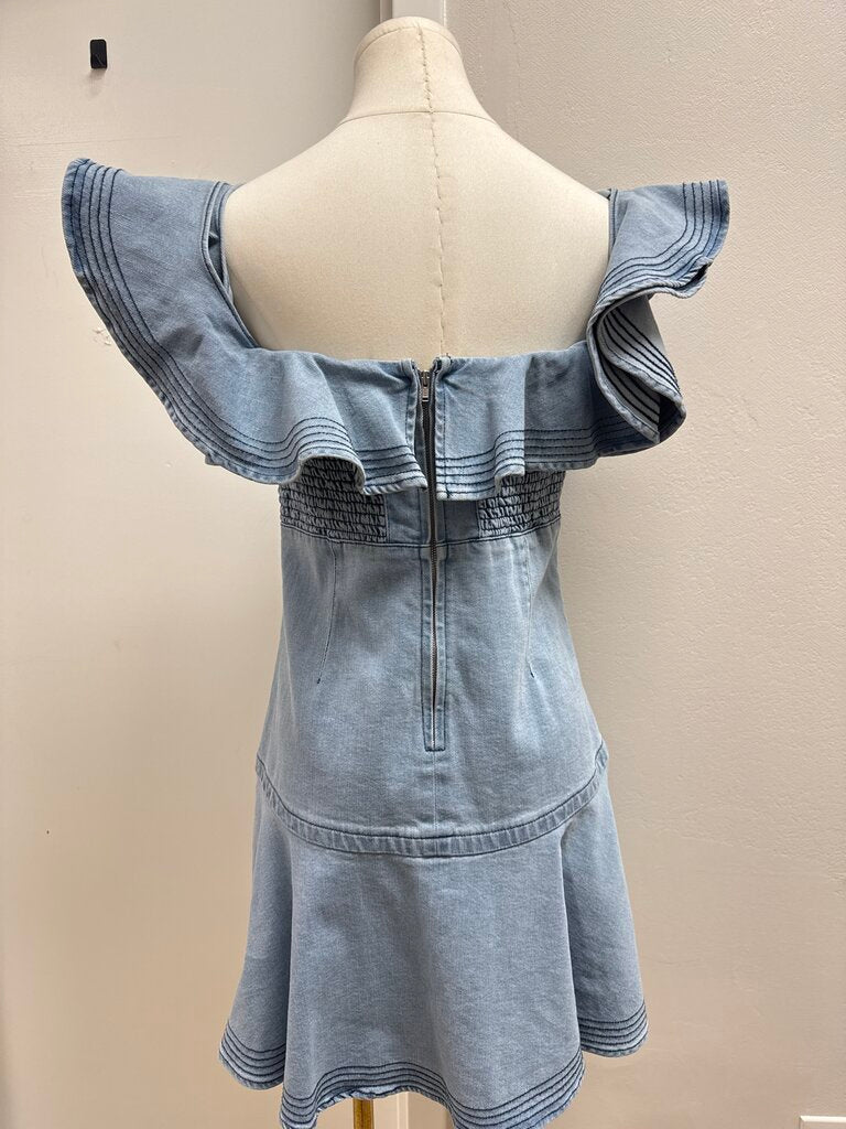 Tanya Taylor Denim Ruffle Sleeve Dress