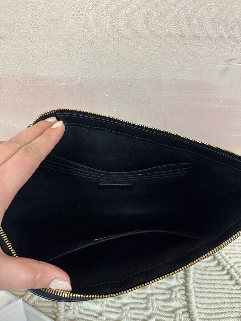 YSL Black Large Logo Matelasse Pouch w/Box