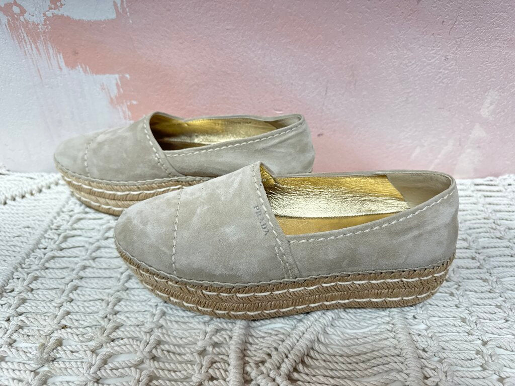 Prada Tan Suede Platform Espadrille NWT