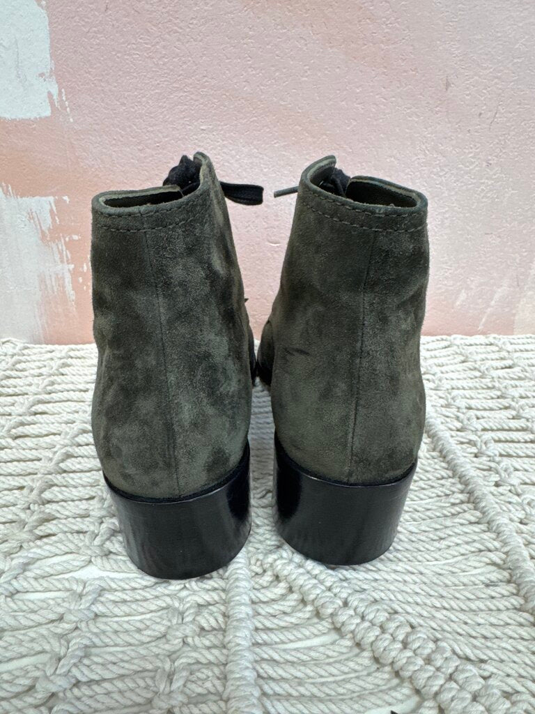 Chanel Olive Suede Lace Up Bootie