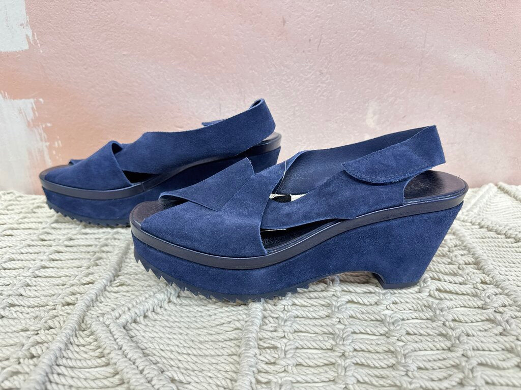 Pedro Garcia Blue Suede Wedge Sandal