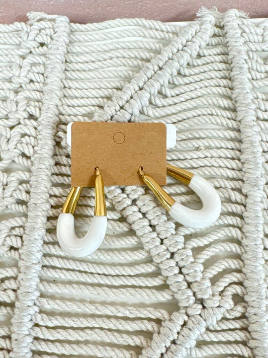 Gold and White Enamel Earring