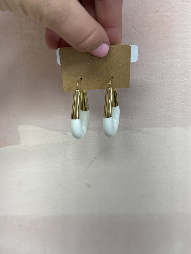 Gold and White Enamel Earring