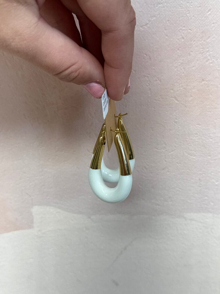 Gold and White Enamel Earring