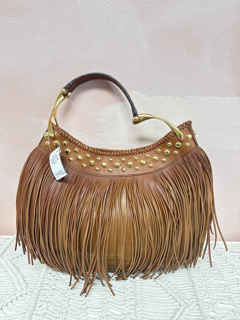 McQueen Brown Fringe Wishbone Hobo