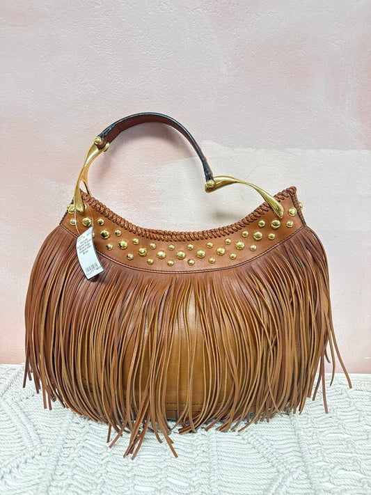 McQueen Brown Fringe Wishbone Hobo