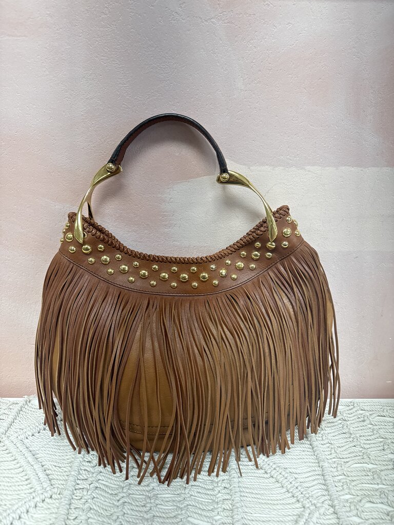McQueen Brown Fringe Wishbone Hobo
