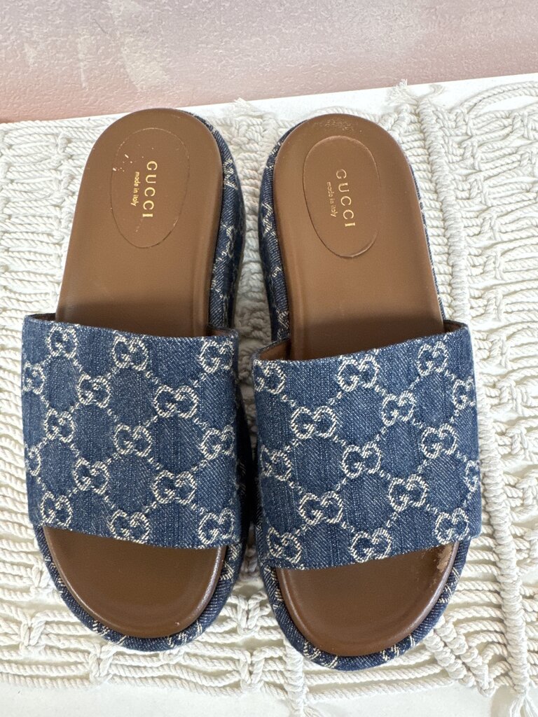 Gucci Denim Monogram Platform Slide