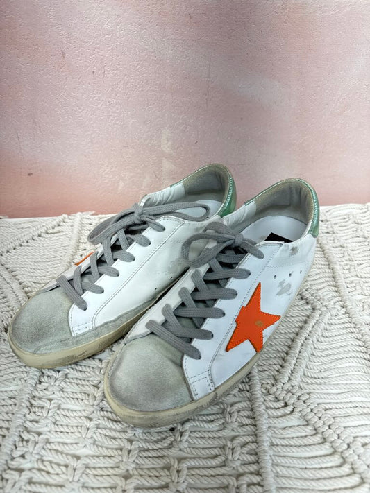 Golden Goose Sneaker With Orange Star and Green Metallic Detail (w/ Box)