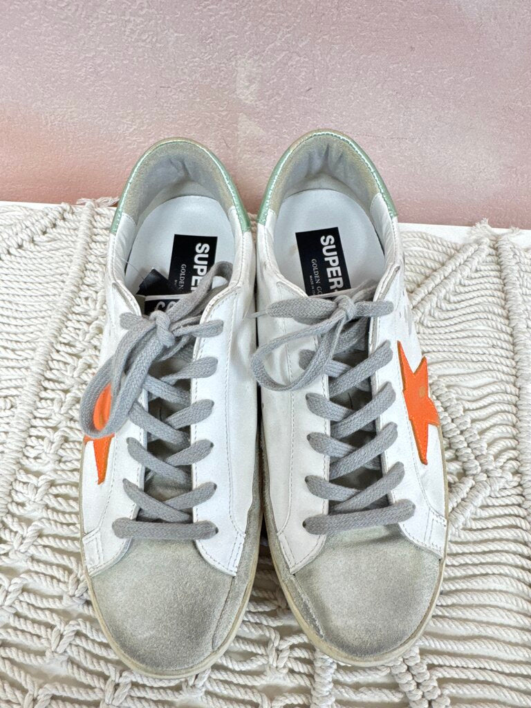 Golden Goose Sneaker With Orange Star and Green Metallic Detail (w/ Box)